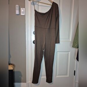 JLUXLABEL One-Shoulder Brown Jumpsuit